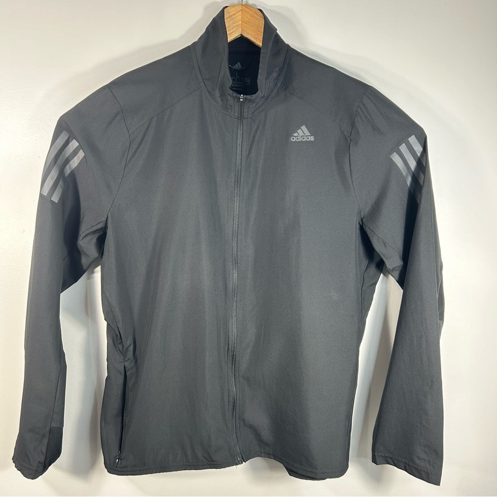 Adidas Running Black Full-Zip Running Windbreaker Jacket Zip Pocket; Women’s LG